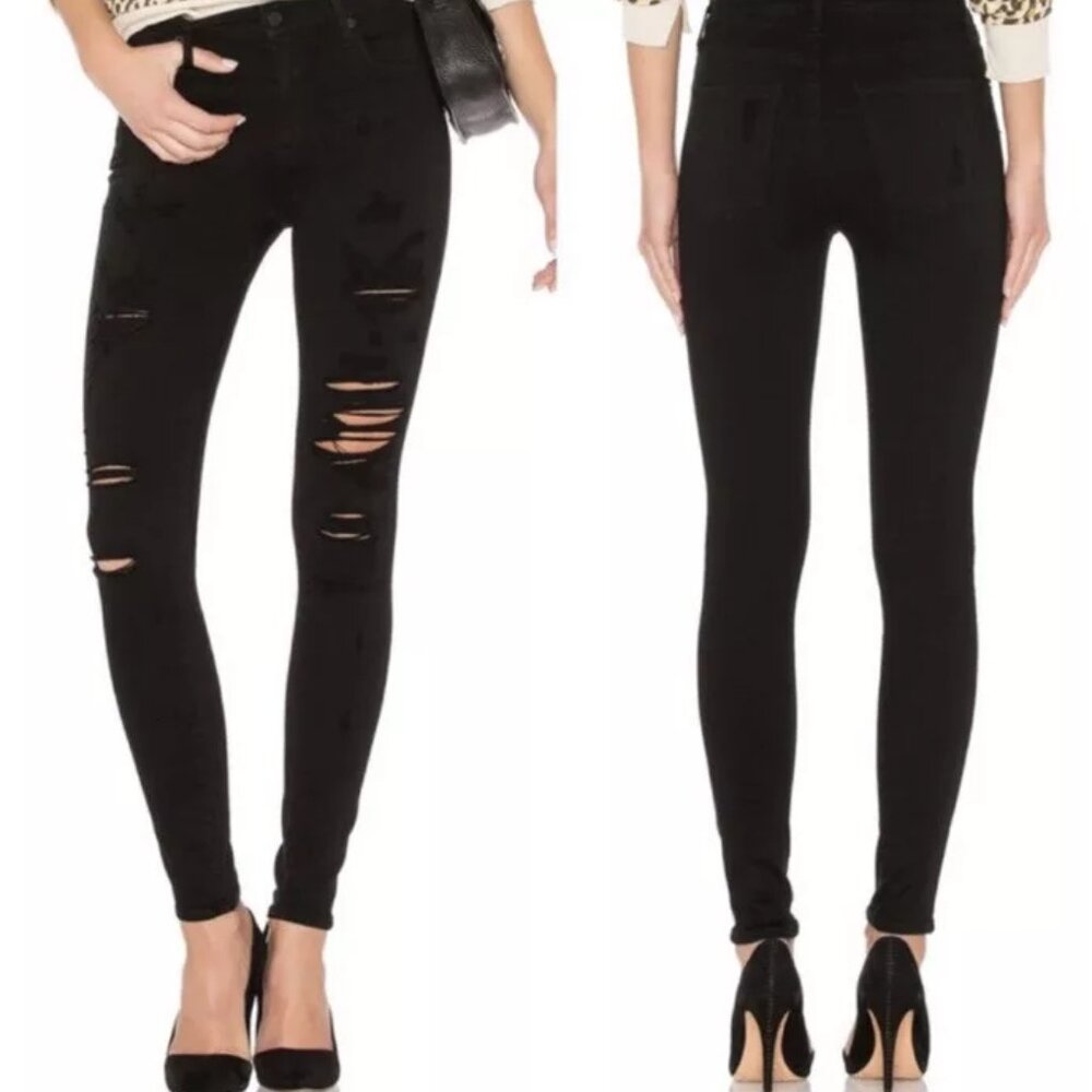 AGOLDE Sophie Goth Punk Distressed Ripped High Rise Skinny Jeans in Black Sz. 27